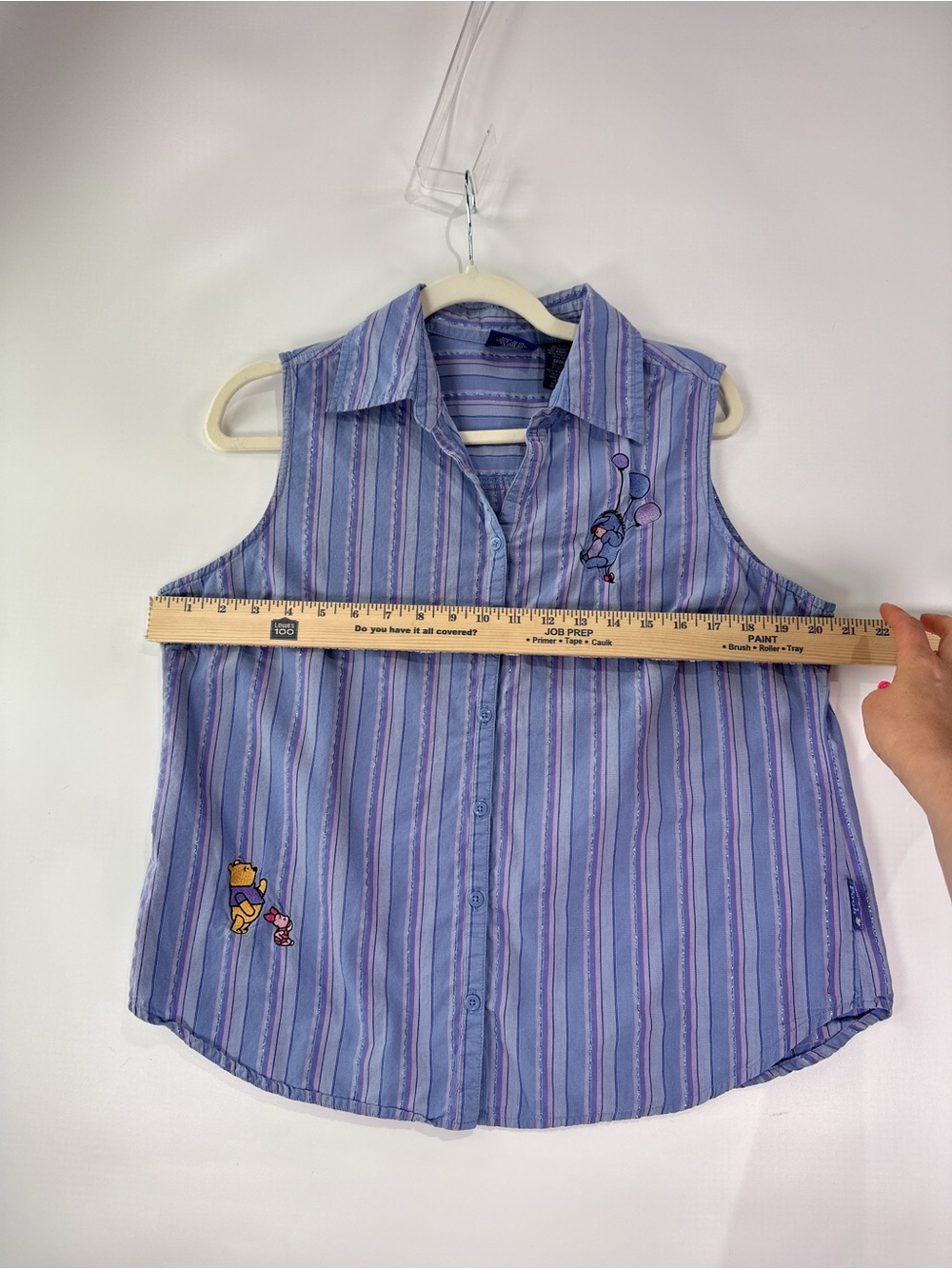 Pooh Sleeveless Blouse Embroidered Winnie Piglet Eeyore Striped Blue Purple L - Picture 12 of 12